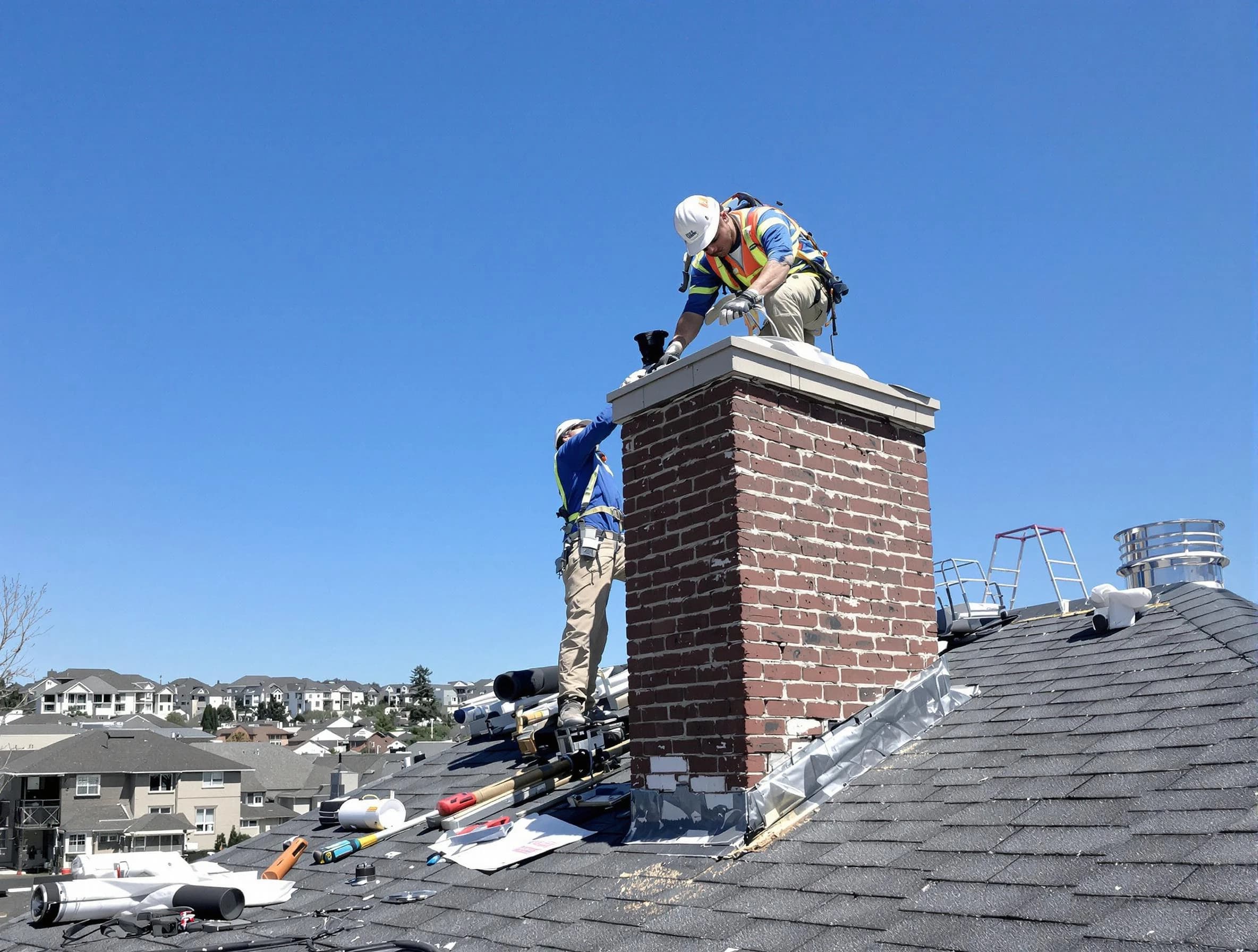 Manalapan Chimney Sweep repairing a chimney crown in Manalapan, NJ